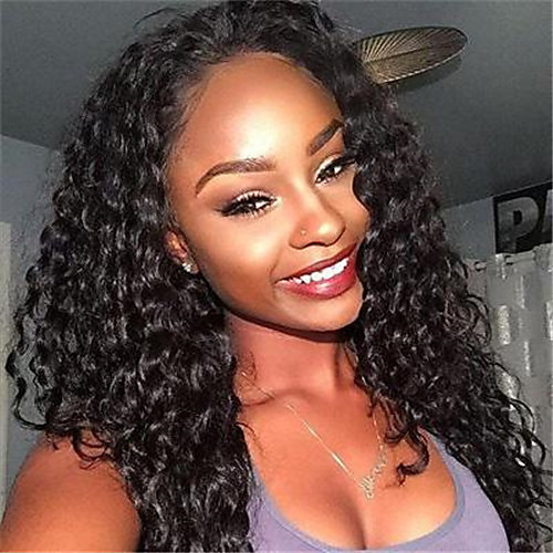 

Human Hair Lace Wig Deep Wave Middle Part Wig Long Natural Black Synthetic Hair 22 inch Women's Women Dark Brown