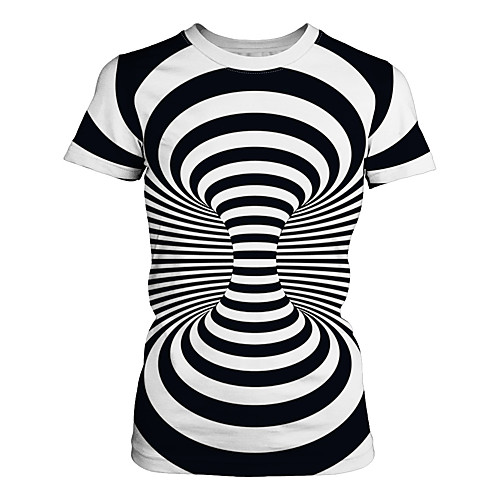 

Women's Striped Color Block Print T-shirt Street chic Exaggerated White