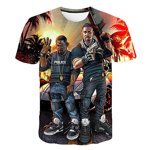 

Men's Plus Size Graphic Print T-shirt Exaggerated Daily Street Round Neck Camel / Short Sleeve