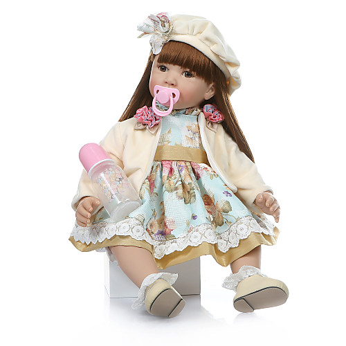 

NPKCOLLECTION 24 inch Reborn Doll Baby Girl Gift Hand Made Artificial Implantation Brown Eyes Oxford Cloth Silica Gel 3/4 Silicone Limbs and Cotton Filled Body with Clothes and Accessories for Girls