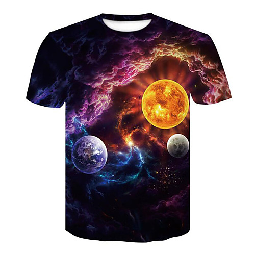 

Men's Plus Size Galaxy 3D Print T-shirt Round Neck Black