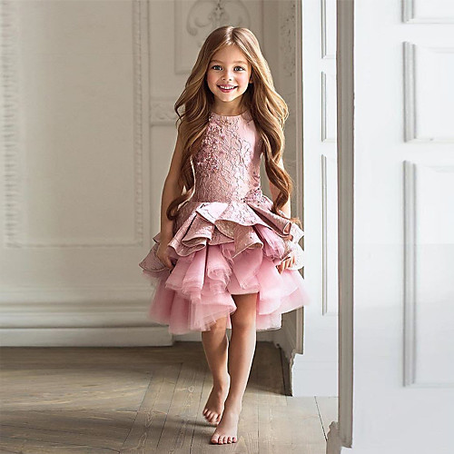 

A-Line Knee Length Wedding / Birthday / Pageant Flower Girl Dresses - Tulle / Cotton Sleeveless Jewel Neck with Lace / Beading / Paillette