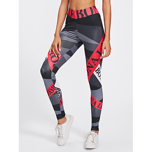

Women's Sporty Yoga Breathable Slim Daily Sweatpants Pants Striped Geometric Pattern Letter Ankle-Length High Waist White Red