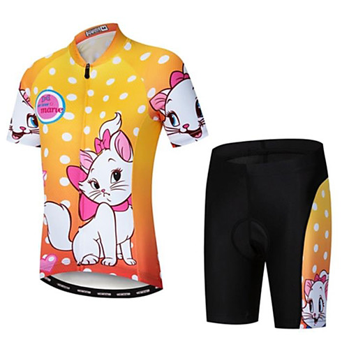 

Boys' Girls' Short Sleeve Cycling Jersey with Shorts - Kid's Black / White Black / Green Black / Yellow Cat Cartoon Bike Clothing Suit Breathable Moisture Wicking Quick Dry Sports Cat Mountain Bike
