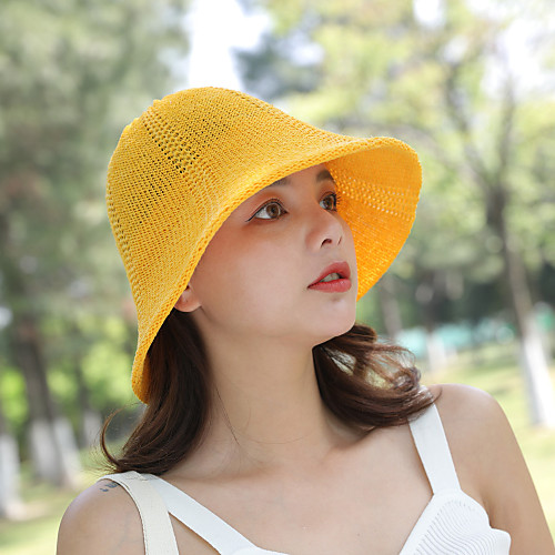 

Women's Active Basic Cute Cotton Polyester Sun Hat-Solid Colored Spring Summer Light Brown Purple Yellow