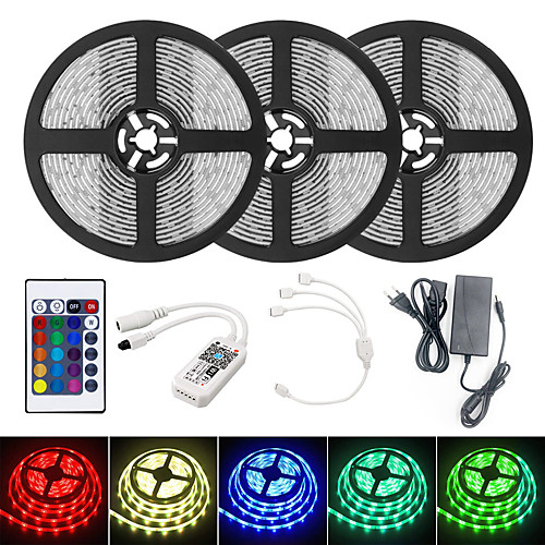 

BRELONG 15M Smart WIFI LED Light Strips RGB Tiktok Lights SMD 2835 9mm Light With 24Keys 900LED IP65 Waterproof DC12V With 5A EU Power