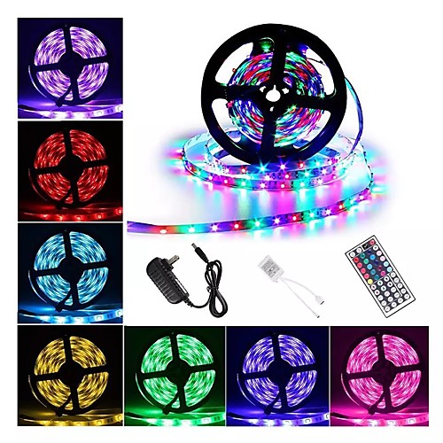 

1 set Waterproof LED Strip Lights Kit RGB Tiktok Lights DC12V Power Supply SMD 3528 8mm 5M 300leds 60leds/m With 44key Ir Remote Controller for Kicthen Bedroom Sitting Room And Outdoor EU AU UK US Plu