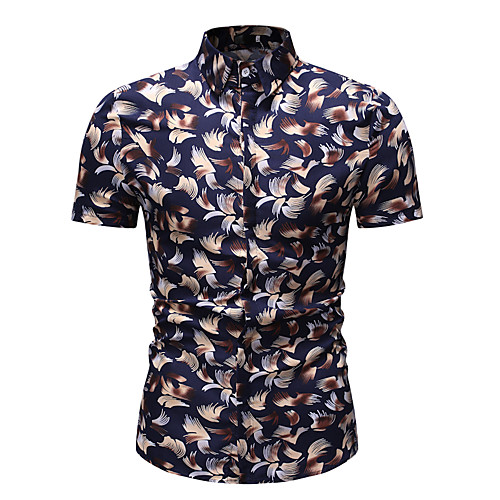 

Men's Shirt Graphic Floral Print Short Sleeve Athleisure Tops Basic Streetwear Black Red Navy Blue
