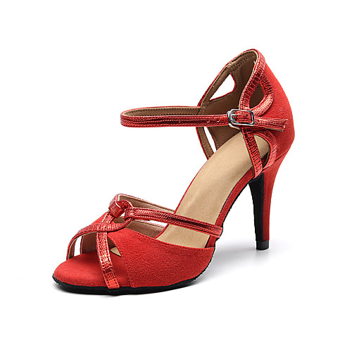

Women's Dance Shoes Faux Leather Latin Shoes MiniSpot Heel Slim High Heel Customizable Red / Practice