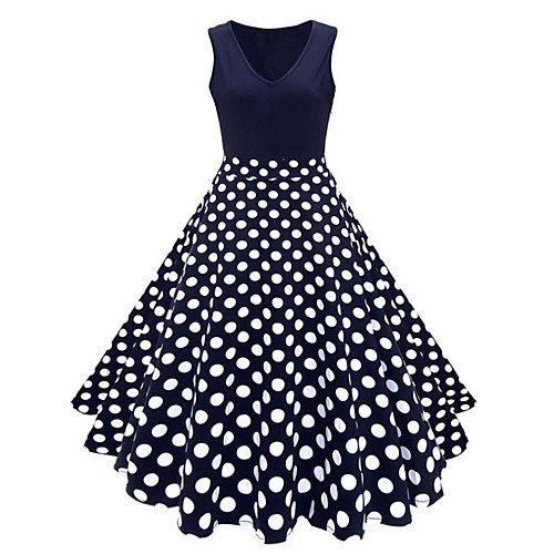

Women's Plus Size A Line Dress - Sleeveless Polka Dot Floral Print Print Color Block Summer V Neck 1950s Vintage White Royal Blue Navy Blue Rainbow S M L XL XXL XXXL XXXXL XXXXXL / Cotton