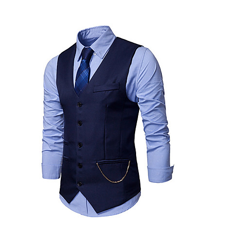 

Men's Vest, Solid Colored V Neck Polyester Black / Wine / White / Slim
