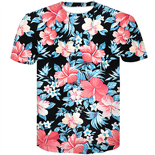

Men's Plus Size Floral Graphic Slim T-shirt - Cotton Round Neck Black
