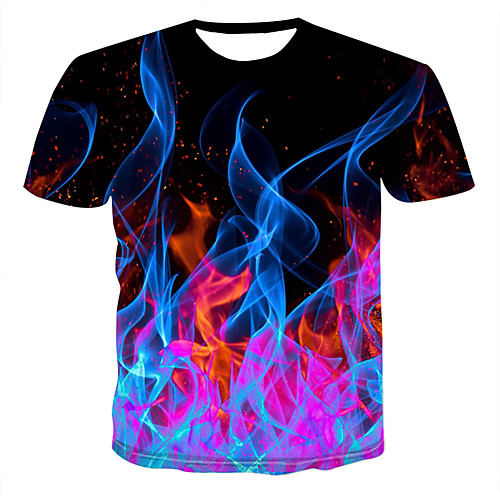 

Men's Graphic Flame Print T-shirt Daily Round Neck Black / Short Sleeve