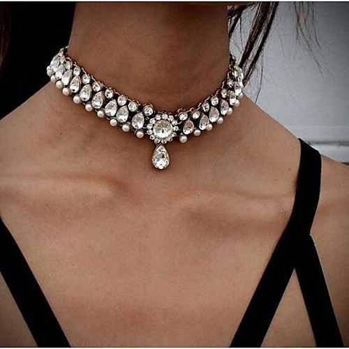 

Women's Crystal AAA Cubic Zirconia Choker Necklace Pendant Necklace Tattoo Choker Drop Statement Ladies Luxury Tattoo Style Synthetic Gemstones Pearl Crystal Rainbow Purple Gold Silver Green Necklace