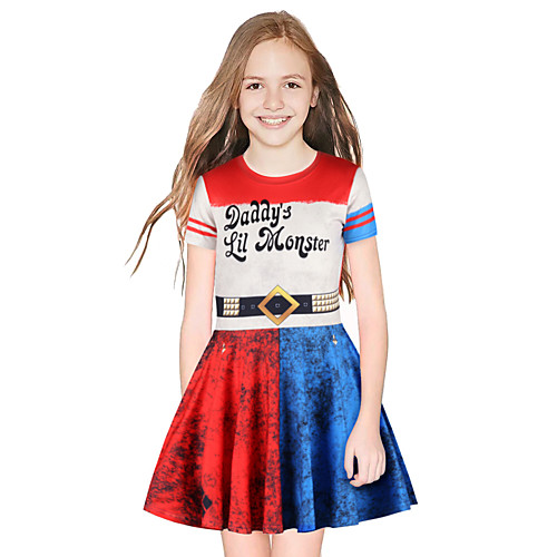 

Harley Quinn Dress Girls' Movie Cosplay Cosplay Red / Blue Dress Halloween Carnival Masquerade Polyester