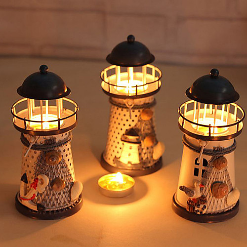 

Miniature Lighthouse 14cm Hand Painted Lighthouse Iron Model Candle Holder