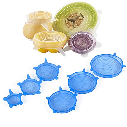 

6Pcs Food Wraps Reusable Silicone Food Fresh Keeping Sealed Covers Silicone Seal Vacuum Stretch Lids Saran Wraps Organization