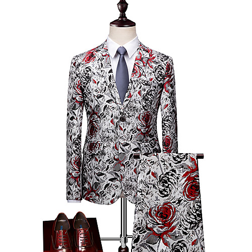 

Print Patterned Standard Fit Polyester Suit - Notch Single Breasted One-button / Suits