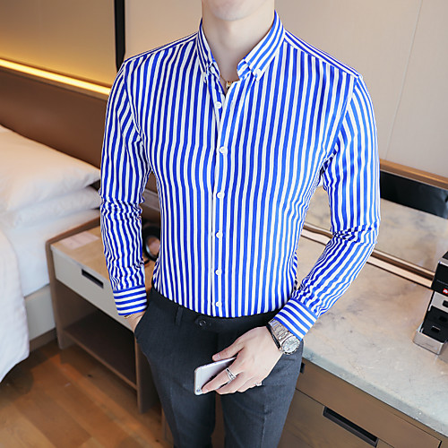 

Men's Shirt Striped Tops White Black Blue