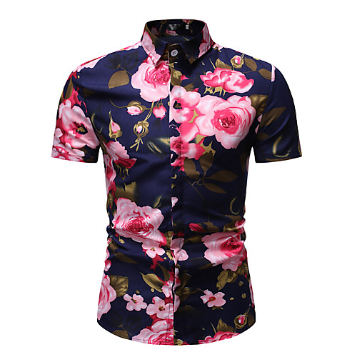 

Men's Shirt Graphic Floral Print Short Sleeve Athleisure Tops Basic Streetwear Rainbow