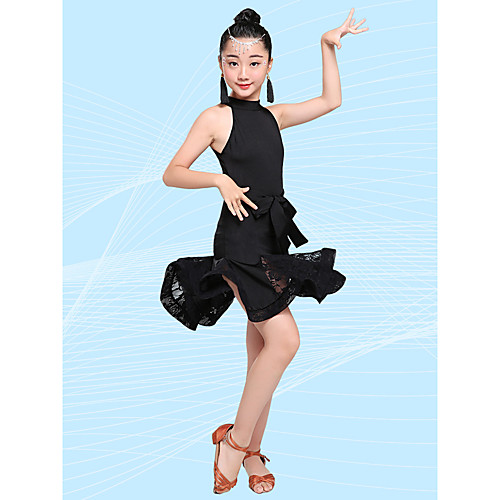 

Latin Dance Kids' Dancewear Skirts Ruching Girls' Performance Sleeveless High Milk Fiber