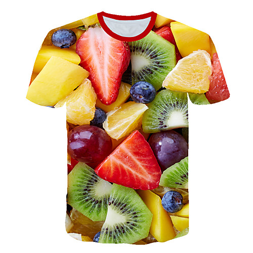 

Men's T shirt Graphic 3D Fruit Plus Size Print Short Sleeve Club Tops Streetwear Exaggerated Rainbow