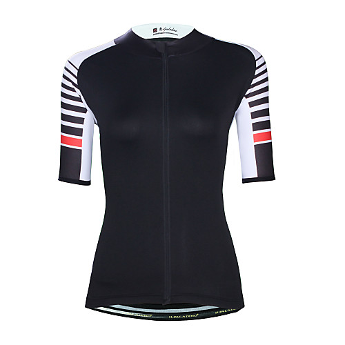 

ILPALADINO Women's Short Sleeve Cycling Jersey Elastane Black Bike Jersey Top UV Resistant Quick Dry Moisture Wicking Sports Clothing Apparel