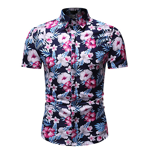 

Men's Shirt Graphic Floral Print Short Sleeve Athleisure Tops Basic Streetwear Rainbow