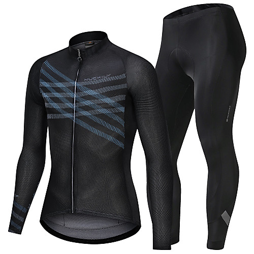 

Nuckily Men's Long Sleeve Cycling Jersey with Tights Winter Spandex Polyester Dark Navy Stripes Gradient Bike Clothing Suit Breathable Sports Stripes Mountain Bike MTB Road Bike Cycling Clothing
