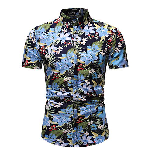 

Men's Shirt Graphic Floral Print Short Sleeve Athleisure Tops Cotton Basic Streetwear Rainbow