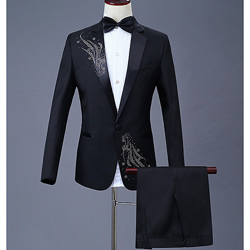 

White / Black / Purple Geometric Slim Polyester Men's Suit - Shirt Collar / Plus Size