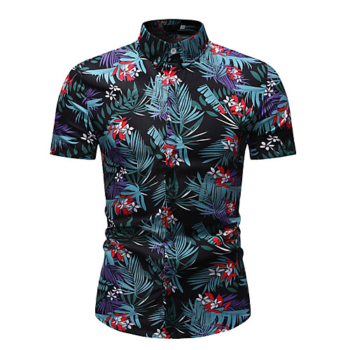

Men's Shirt Graphic Floral Print Short Sleeve Athleisure Tops Basic Streetwear Rainbow