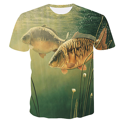 

Men's Plus Size 3D Graphic Print Slim T-shirt Round Neck Green