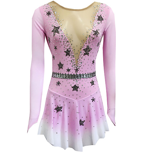 

21Grams Figure Skating Dress Women's Girls' Ice Skating Dress Pink Open Back Spandex Stretch Yarn High Elasticity Training Competition Skating Wear Handmade Solid Colored Classic Crystal / Rhinestone