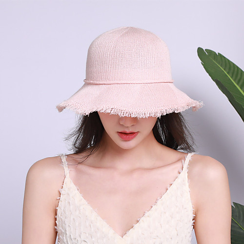 

Women's Active Basic Cute Cotton Polyester Sun Hat-Solid Colored Spring Summer Blushing Pink Khaki White