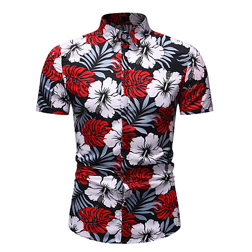 

Men's Floral Graphic Print Shirt - Cotton Basic Street chic Holiday Daily Wear Vacation Classic Collar Rainbow / Short Sleeve / Beach
