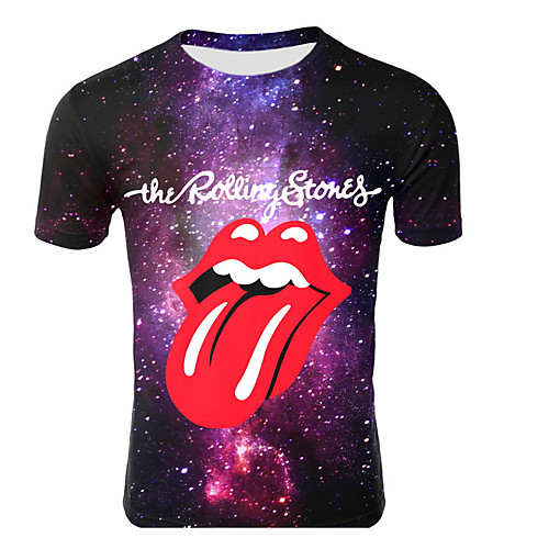 

Men's Plus Size Geometric Print Slim T-shirt Round Neck White