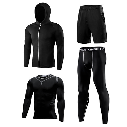 

Men's Patchwork Activewear Set Workout Outfits Compression Suit Athletic Athleisure 4pcs Long Sleeve Elastane Thermal Warm Moisture Wicking Quick Dry Fitness Gym Workout Running Active Training