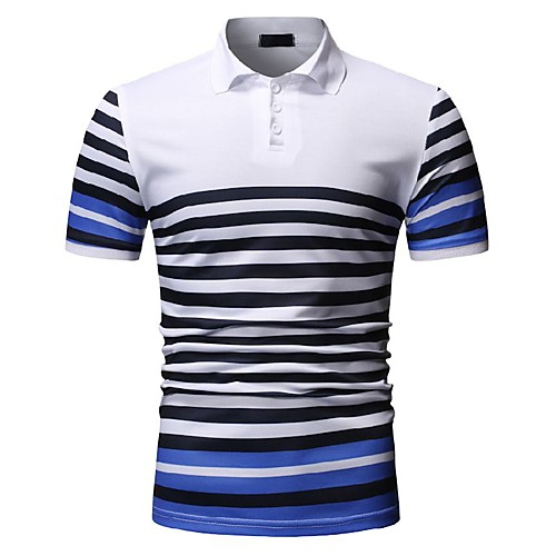 

Men's Striped Print Polo Business Work White / Black