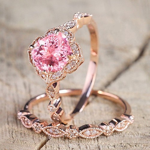 

Women Ring Cubic Zirconia Classic Pink Alloy Elegant Trendy 2pcs 6 7 8 9 10 / Women's / Wedding