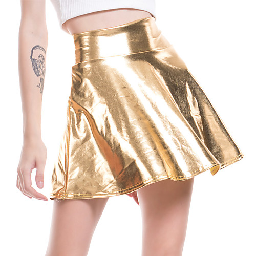 

Women's Sexy PU Mini Swing Skirts - Solid Colored Blushing Pink Gold Green S M L