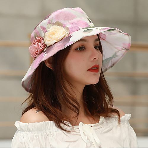 

Women's Party Cute Mesh Bucket Hat-Floral Color Block Spring Summer Wine Purple Blushing Pink