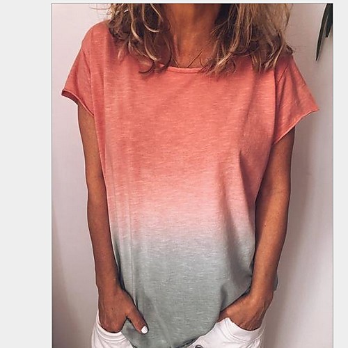 

Women's Plus Size Color Block Slim T-shirt Blue / Purple / Red / Yellow / Fuchsia / Green / Light Green