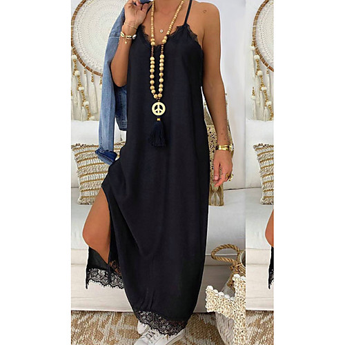 

Women's Strap Dress Midi Dress Black Sleeveless Solid Colored Hot S M L XL