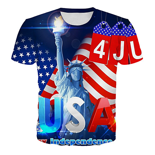 

Men's Plus Size Geometric Graphic Print T-shirt Casual / Daily Round Neck Rainbow / Short Sleeve / Letter