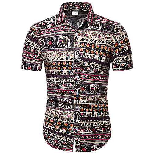 

Men's Shirt Geometric Short Sleeve Daily Tops Basic Brown
