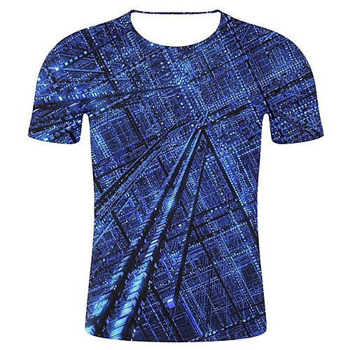 

Men's Plus Size Geometric 3D Print T-shirt Statement Art Deco / Retro Round Neck Blue