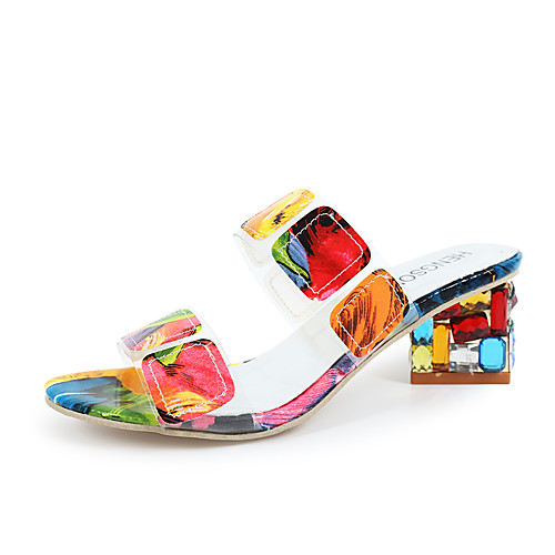 

Women's Sandals Clear / Transparent / PVC Chunky Heel Round Toe PU Minimalism Spring & Summer Rainbow