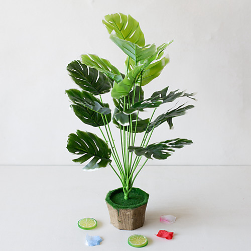 

1pc Simple Creative Simulation Plant Potted Green Leaves Engineering Green Leaves 18 Fork Turtle Back Leaves Office Living Room Study Decoration Green Plants