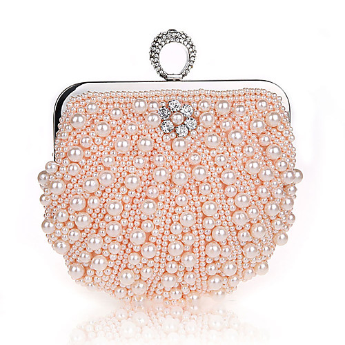 

Women's Bags Polyester Evening Bag Pearls Crystals Solid Color Party Wedding Event / Party Evening Bag Wedding Bags Handbags Black Champagne Beige